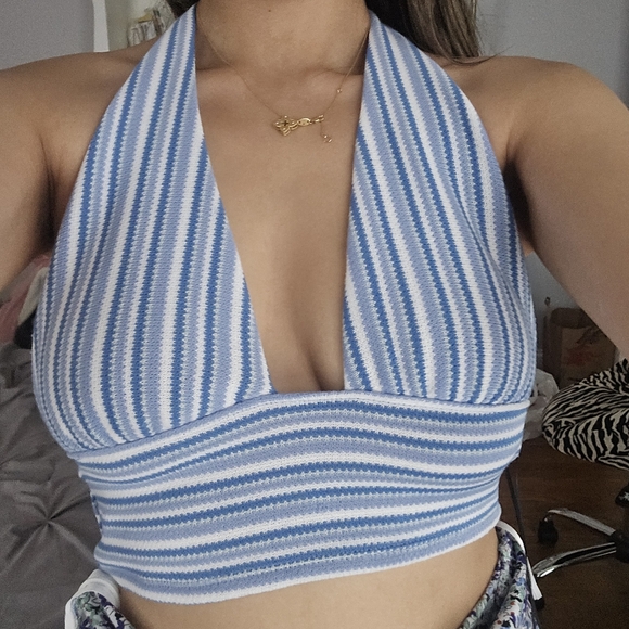 H&M Blue and White Striped Halter Tank Top - Picture 5 of 5